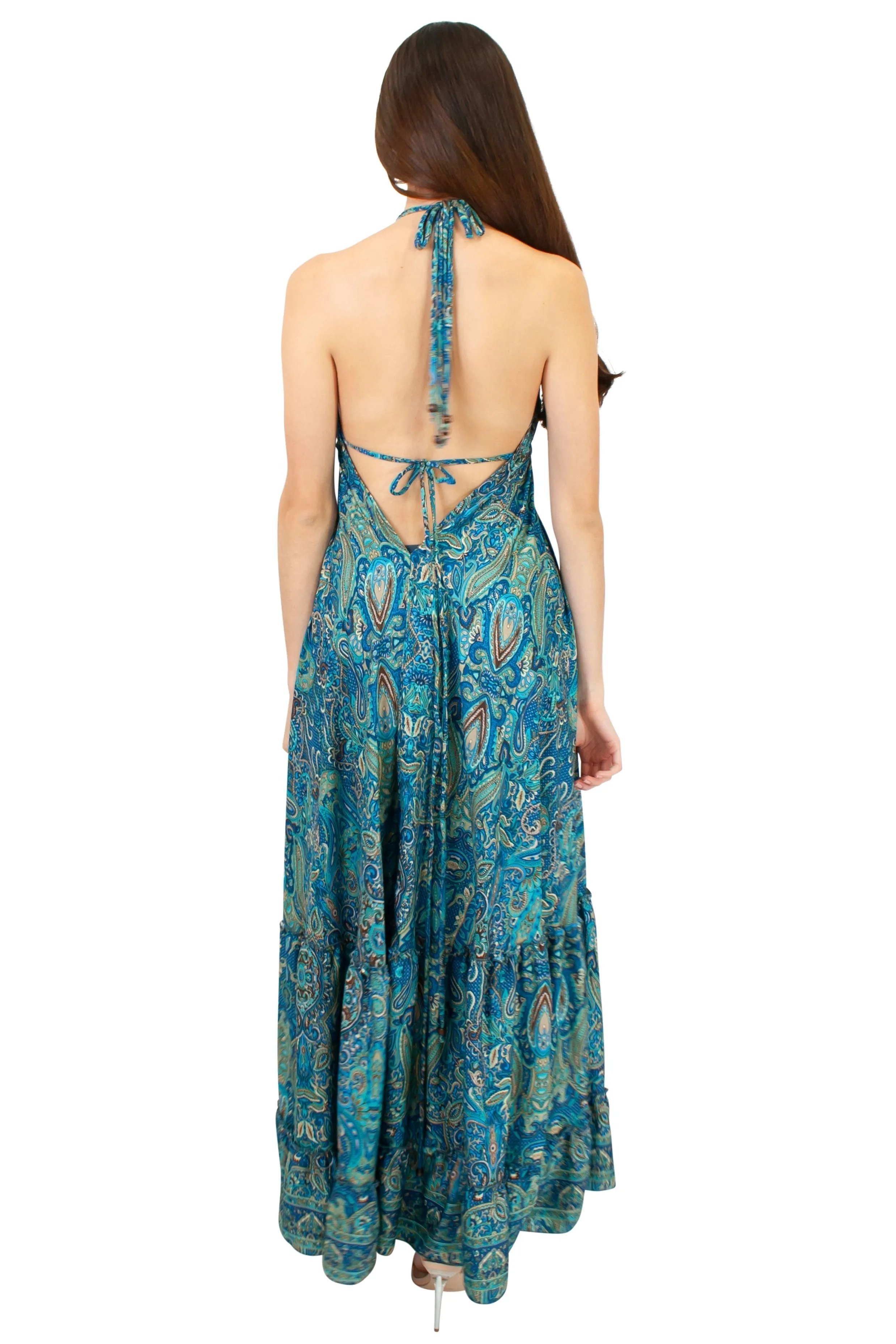 Lazy Daisy Maxi adjustable halter dress in Turquoise (DK-6320s)