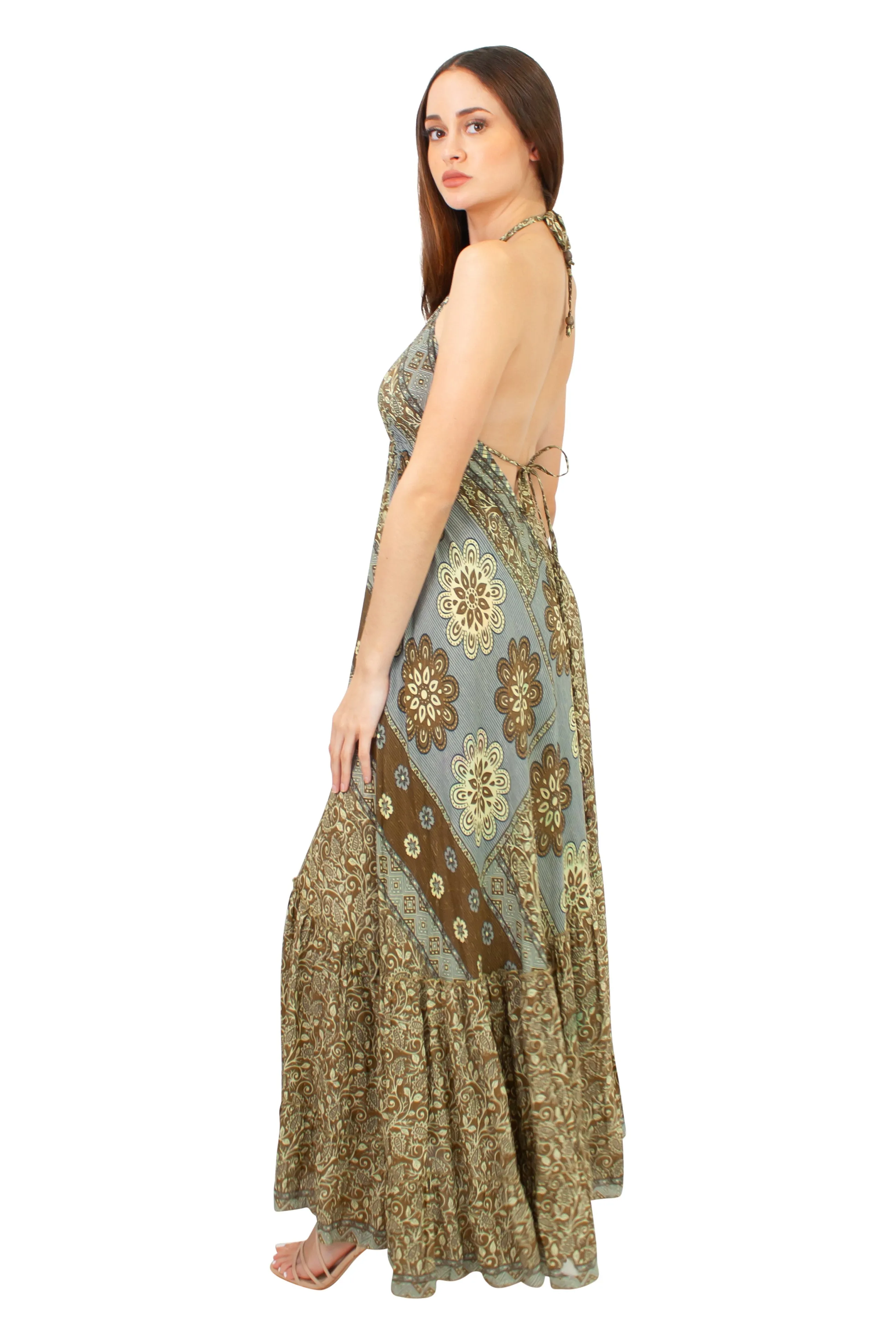 Lazy Daisy Maxi adjustable halter dress in Turquoise (DK-6320s)