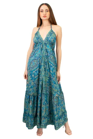 Lazy Daisy Maxi adjustable halter dress in Turquoise (DK-6320s)