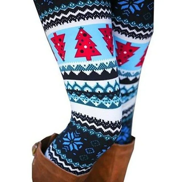 Leggings Pants Print High Waist Leggings Happy Christmas Party Long Pants Xmas Trousers