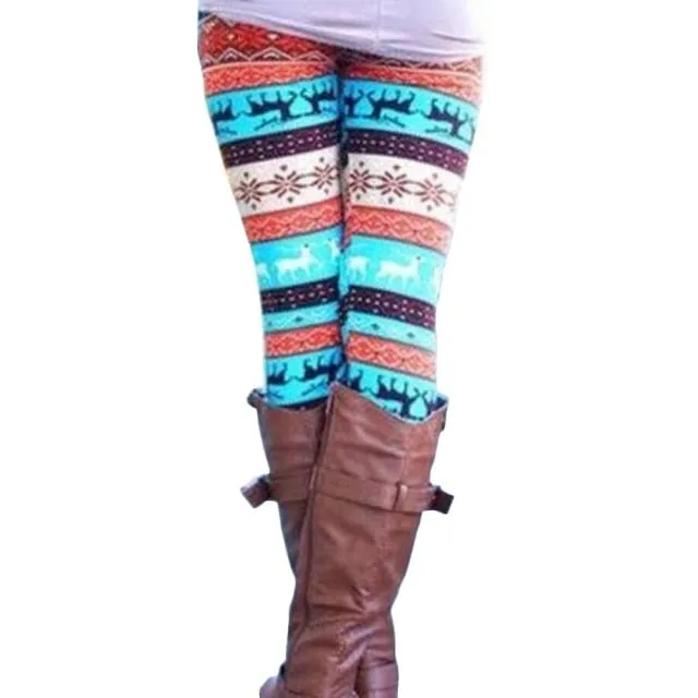 Leggings Pants Print High Waist Leggings Happy Christmas Party Long Pants Xmas Trousers