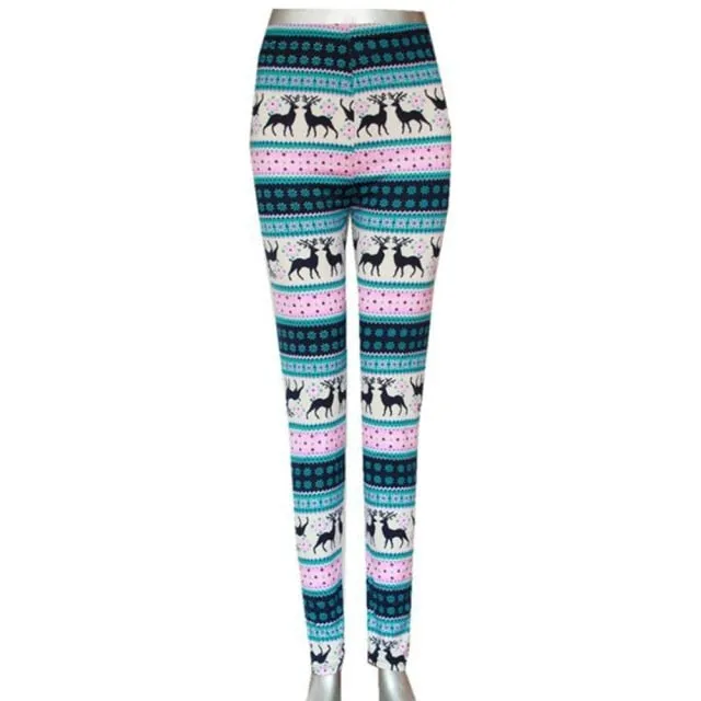 Leggings Pants Print High Waist Leggings Happy Christmas Party Long Pants Xmas Trousers