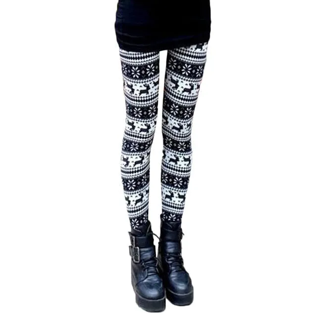 Leggings Pants Print High Waist Leggings Happy Christmas Party Long Pants Xmas Trousers