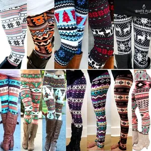 Leggings Pants Print High Waist Leggings Happy Christmas Party Long Pants Xmas Trousers