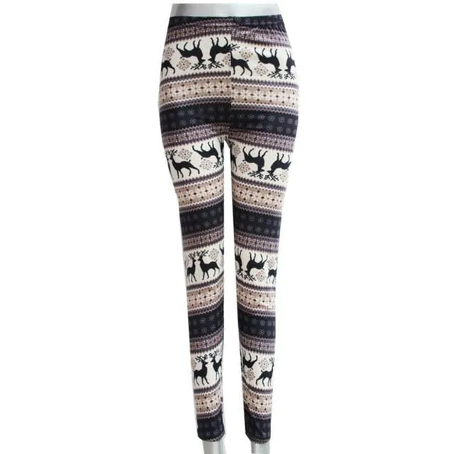 Leggings Pants Print High Waist Leggings Happy Christmas Party Long Pants Xmas Trousers