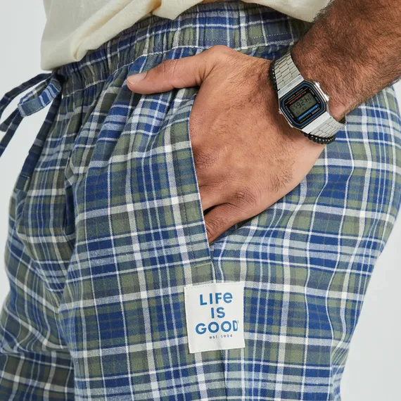 Life is Good Men's Moss and Darkest Blue Plaid Pattern Classic Sleep Pant