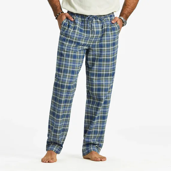 Life is Good Men's Moss and Darkest Blue Plaid Pattern Classic Sleep Pant