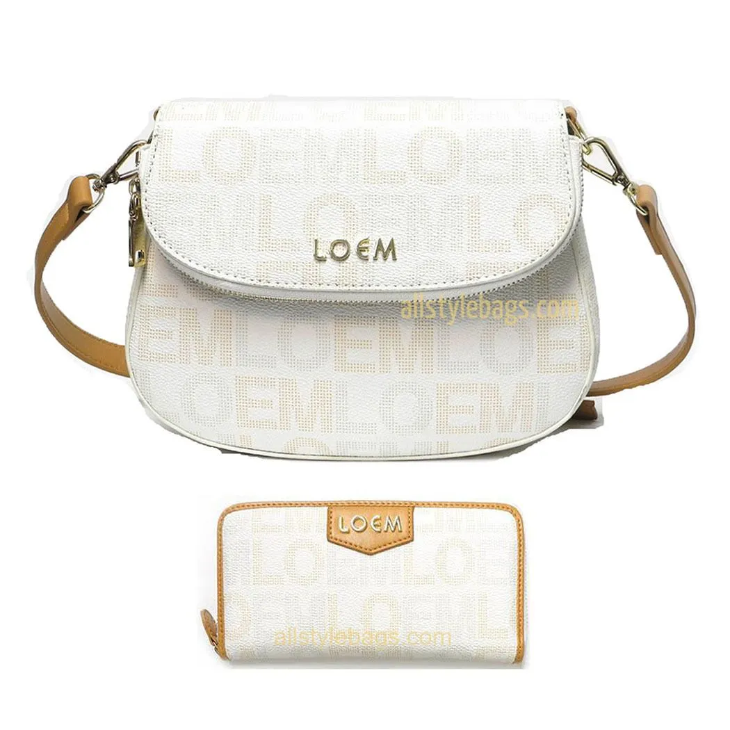 LOEM signature beige cream white cross-body shoulder Bag wallet set pockets