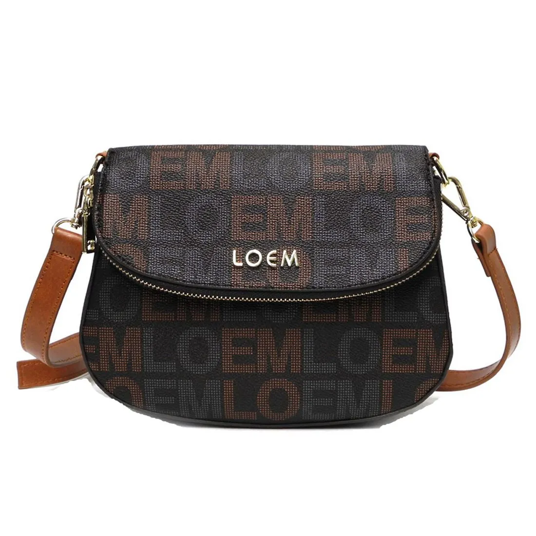 LOEM signature Print crossbody shoulder Bag messenger Designer Black gold pocket