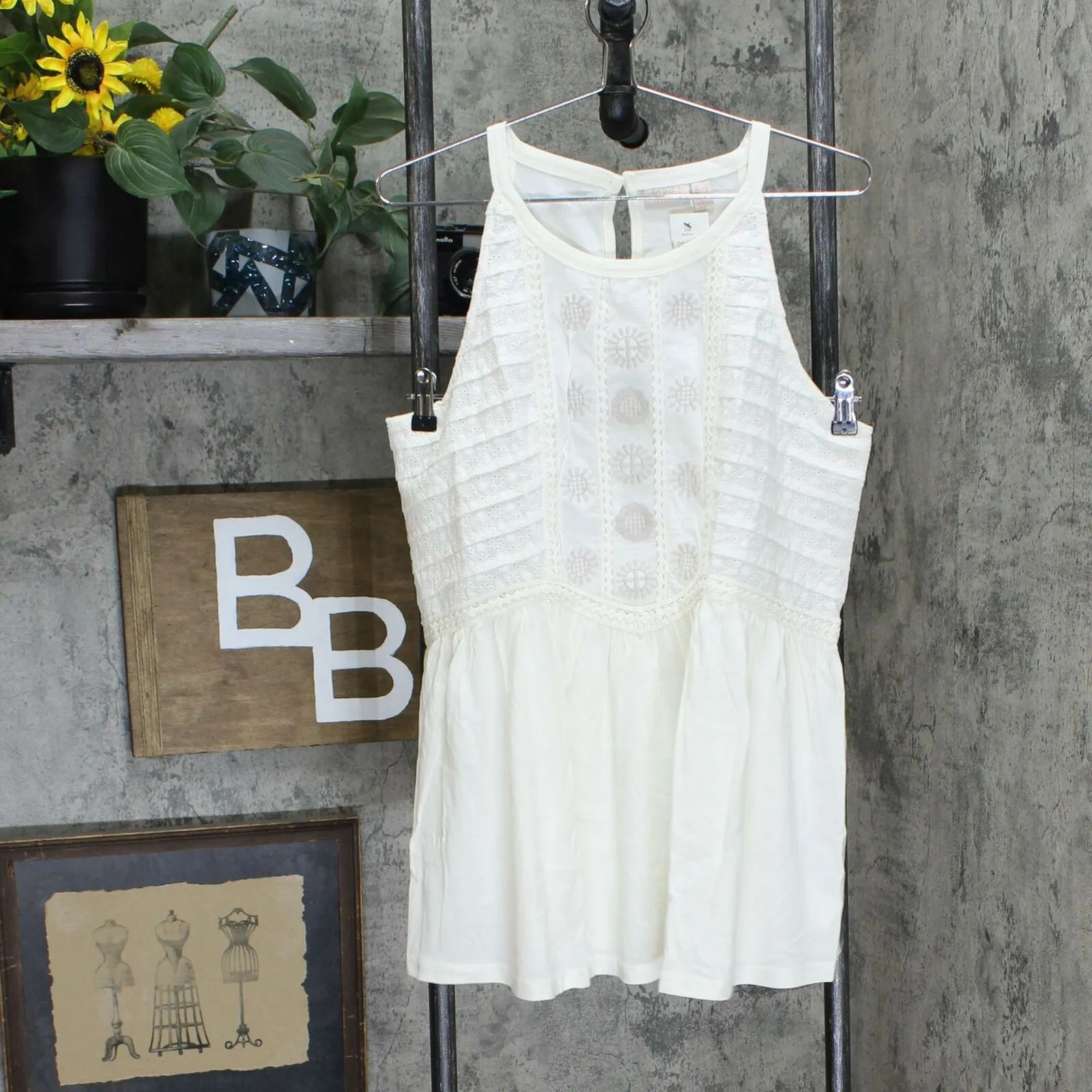 LOGO by Lori Goldstein Women's Eyelet Embroidery Peplum Tank Top