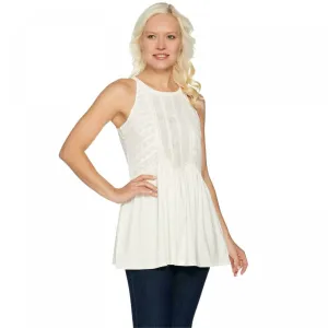 LOGO by Lori Goldstein Women's Eyelet Embroidery Peplum Tank Top