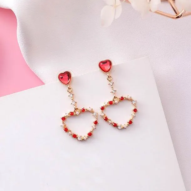 Long Rhinestone Drop Earrings Heart For Women Wedding Jewelry