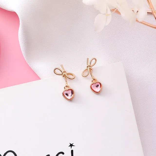 Long Rhinestone Drop Earrings Heart For Women Wedding Jewelry