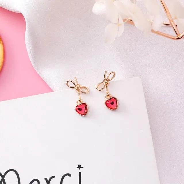 Long Rhinestone Drop Earrings Heart For Women Wedding Jewelry