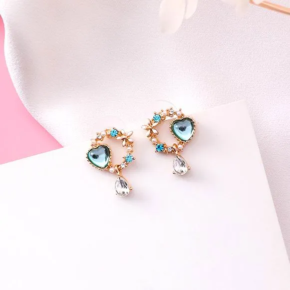 Long Rhinestone Drop Earrings Heart For Women Wedding Jewelry