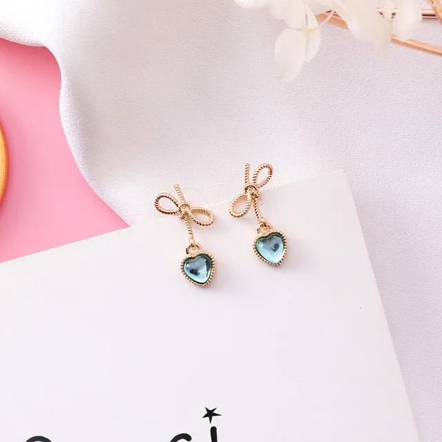 Long Rhinestone Drop Earrings Heart For Women Wedding Jewelry
