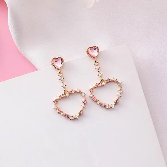 Long Rhinestone Drop Earrings Heart For Women Wedding Jewelry
