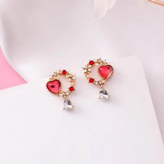 Long Rhinestone Drop Earrings Heart For Women Wedding Jewelry