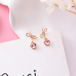 Long Rhinestone Drop Earrings Heart For Women Wedding Jewelry