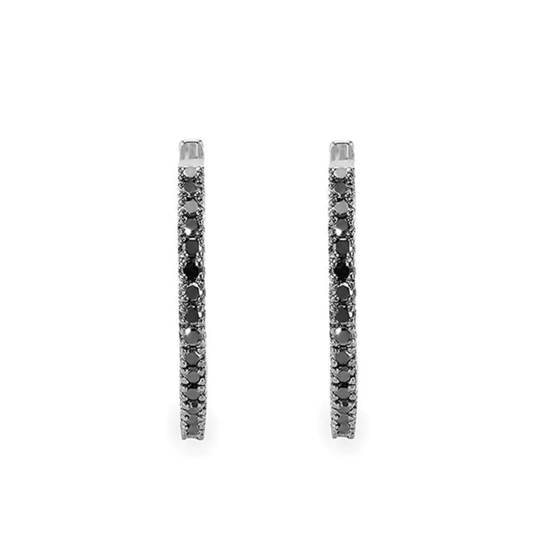 Luxury Black Zircon Hoop Earrings Silver for Women Engagement Jewelry