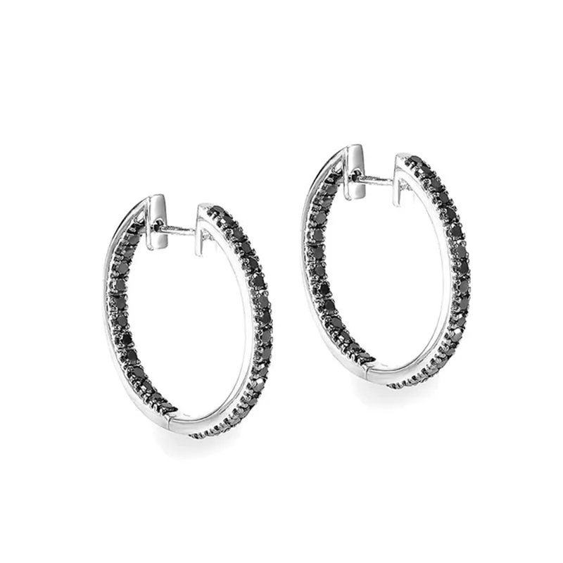 Luxury Black Zircon Hoop Earrings Silver for Women Engagement Jewelry