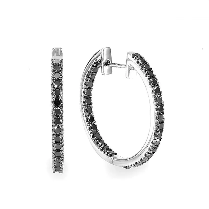 Luxury Black Zircon Hoop Earrings Silver for Women Engagement Jewelry