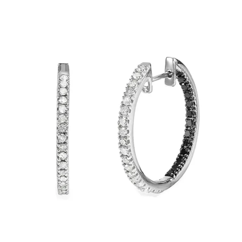 Luxury Black Zircon Hoop Earrings Silver for Women Engagement Jewelry