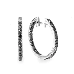 Luxury Black Zircon Hoop Earrings Silver for Women Engagement Jewelry