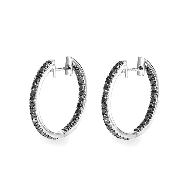 Luxury Black Zircon Hoop Earrings Silver for Women Engagement Jewelry