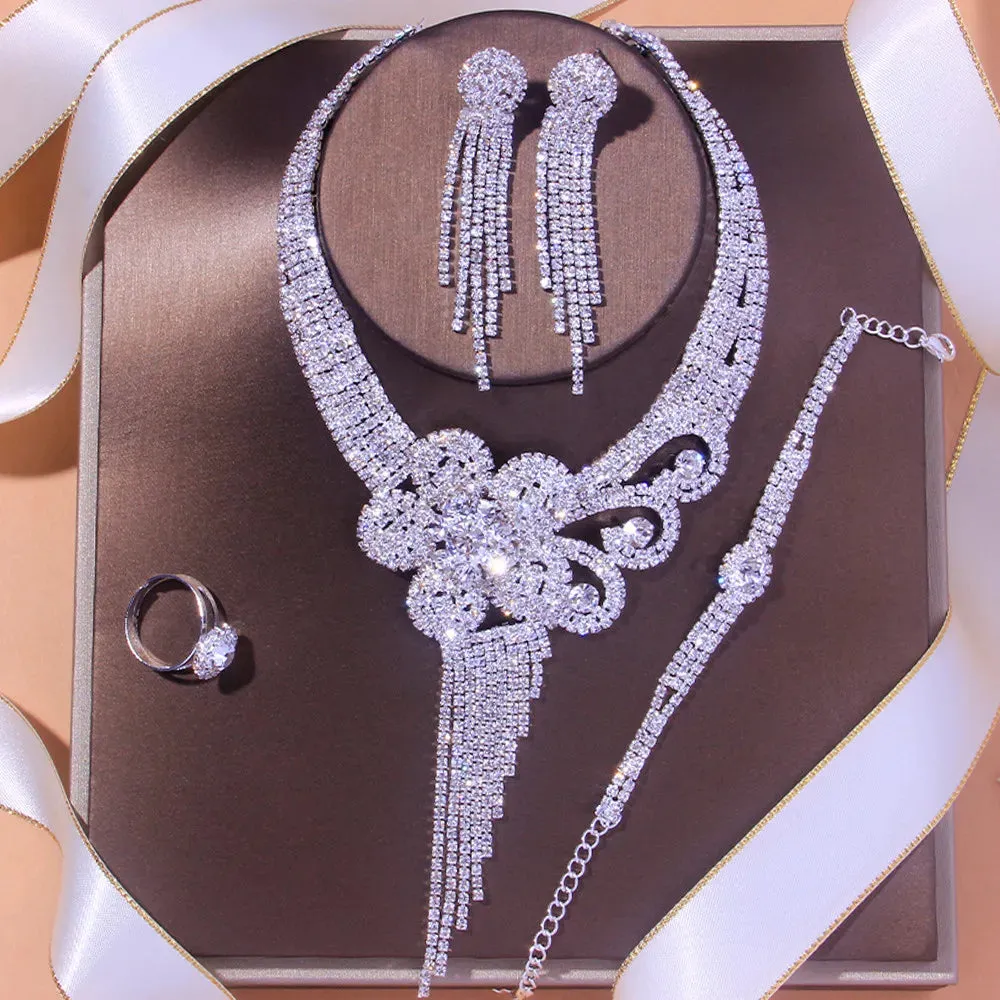 Luxury Flowers Rhinestone Bridal Jewelry Set
