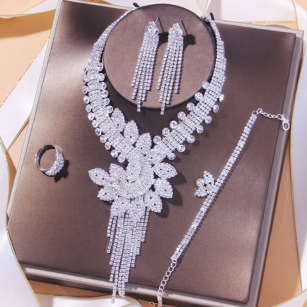 Luxury Flowers Rhinestone Bridal Jewelry Set