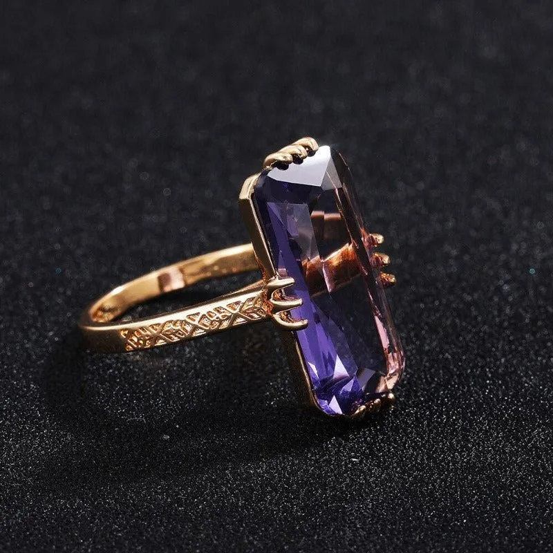 Luxury Purple Amethyst Ring for Women Bridal Wedding Jewelry