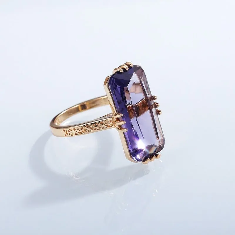 Luxury Purple Amethyst Ring for Women Bridal Wedding Jewelry