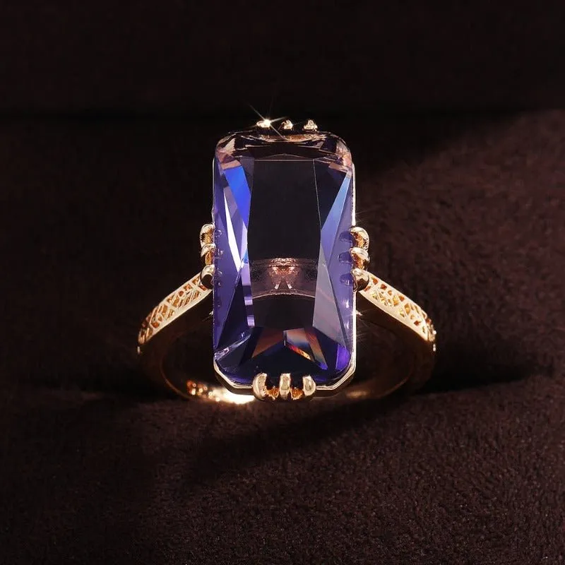 Luxury Purple Amethyst Ring for Women Bridal Wedding Jewelry