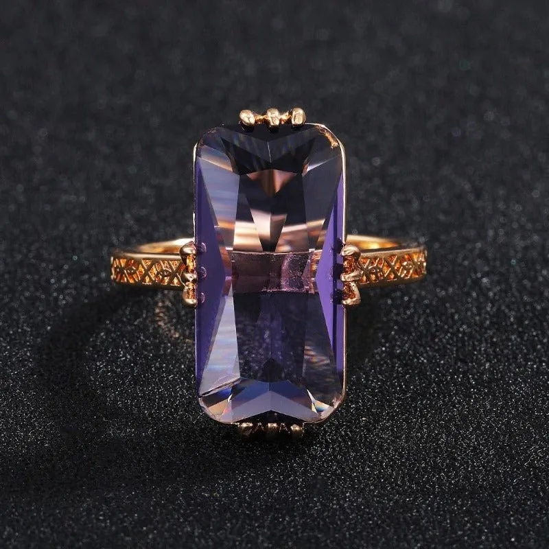 Luxury Purple Amethyst Ring for Women Bridal Wedding Jewelry