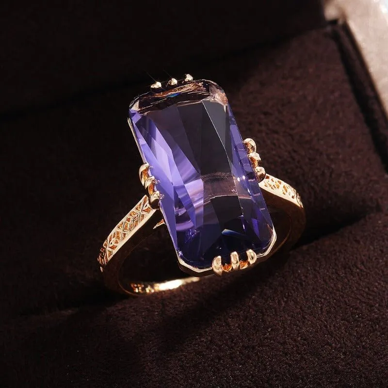 Luxury Purple Amethyst Ring for Women Bridal Wedding Jewelry