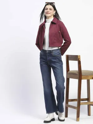 Madame Crop Suede Flap Collared Wine Red Jacket