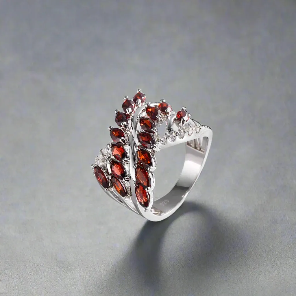 Marquise-cut Natural Garnet Gemstone Geometric Ring