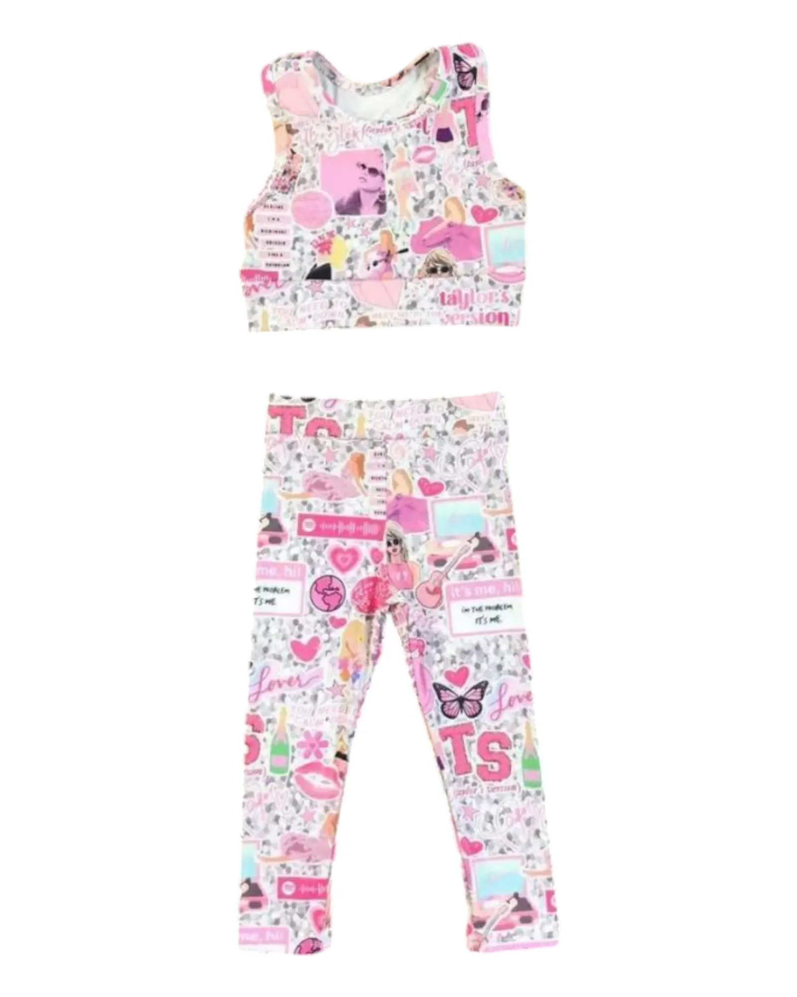Matching Taylor Swift Patterned Tank Top and Pants Outfit Set
