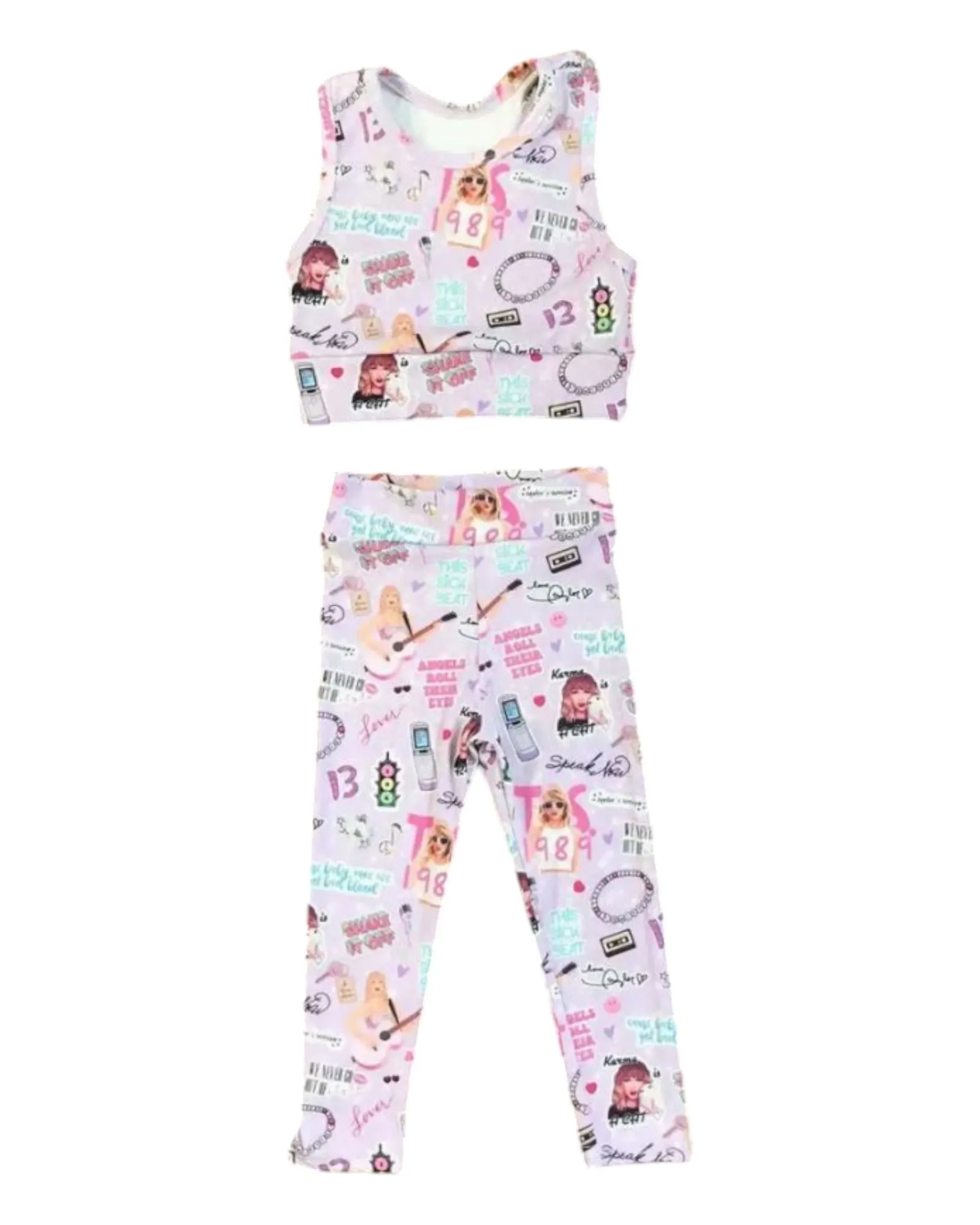 Matching Taylor Swift Patterned Tank Top and Pants Outfit Set