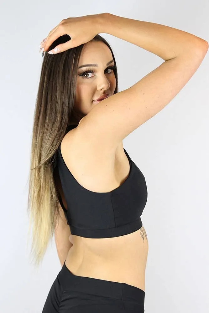 Matte Black High Neck Sports Bra