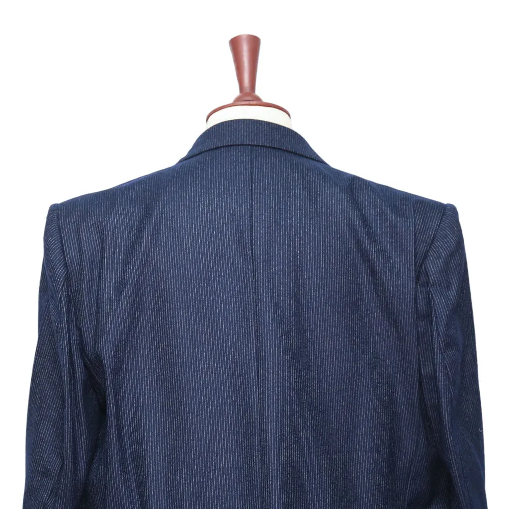 Mens Blazer Navy Blue Pinstripe Wool Handmade Dress Formal Suit Jacket Wedding Sport Coat 46R