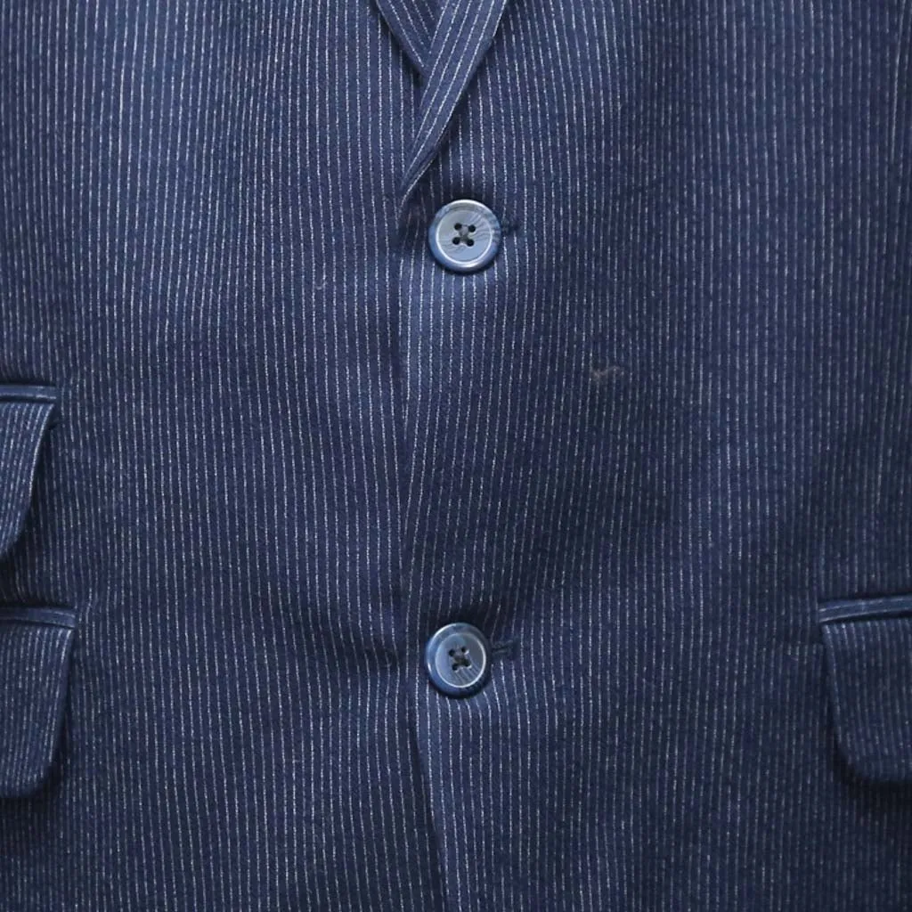 Mens Blazer Navy Blue Pinstripe Wool Handmade Dress Formal Suit Jacket Wedding Sport Coat 46R