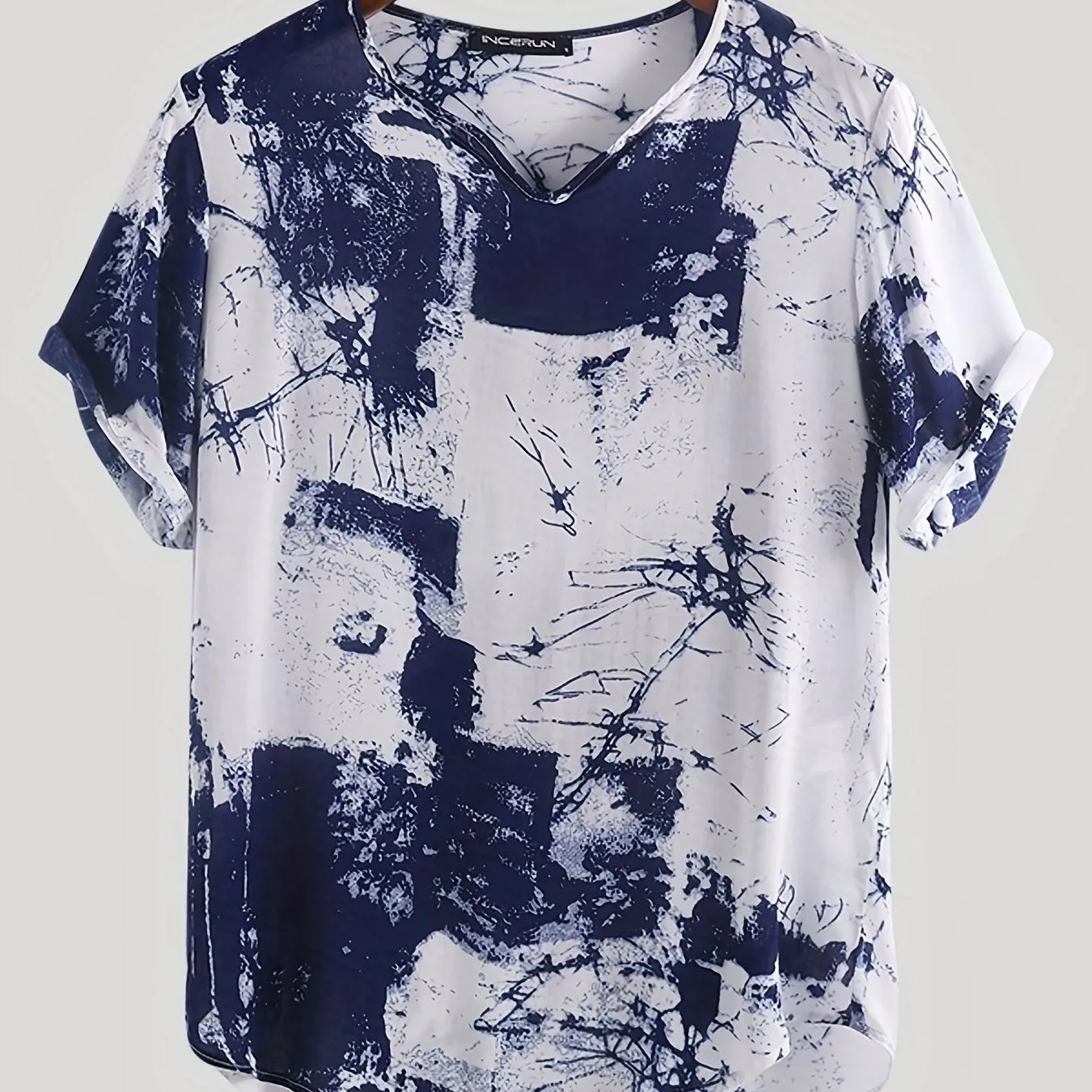Men's T-Shirt Short Sleeve Tie-Dye Printed Tee Casual Loose V Neck Stylish T Shirt Tee Tops