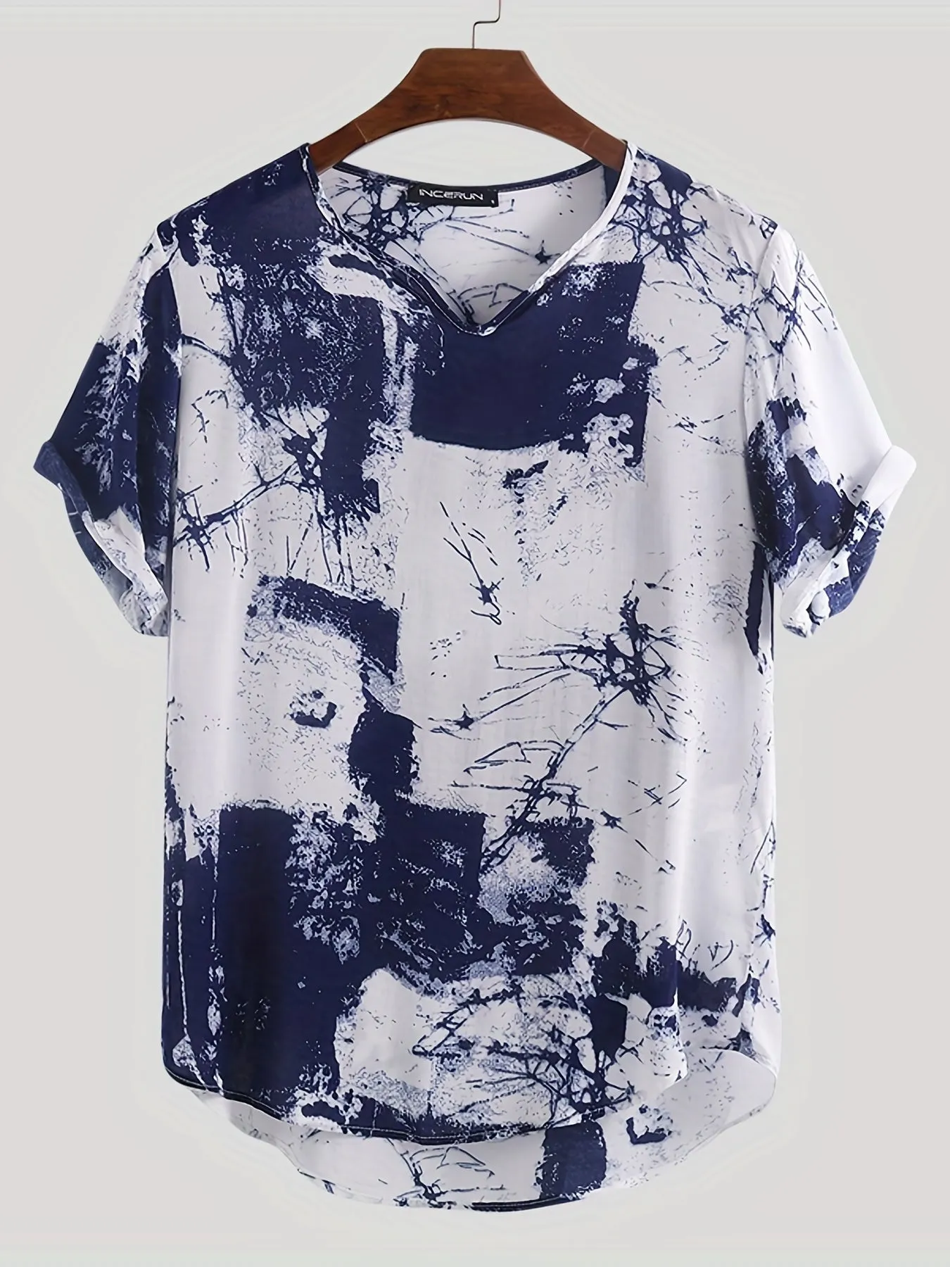 Men's T-Shirt Short Sleeve Tie-Dye Printed Tee Casual Loose V Neck Stylish T Shirt Tee Tops