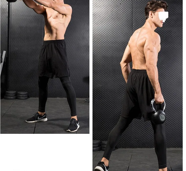 Men's Tights Two Piece Fitness Running Training Trousers Quick-Drying mens' Sport yoga pants