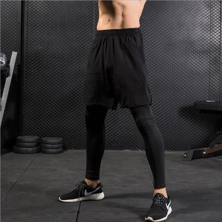 Men's Tights Two Piece Fitness Running Training Trousers Quick-Drying mens' Sport yoga pants