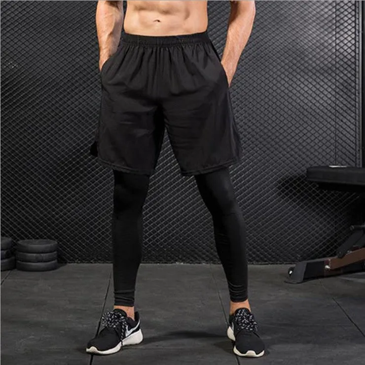 Men's Tights Two Piece Fitness Running Training Trousers Quick-Drying mens' Sport yoga pants