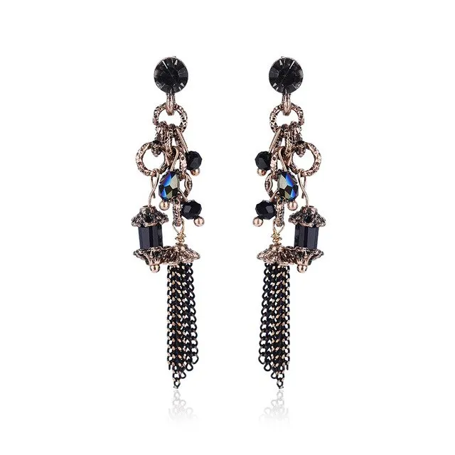 Metal dangle earrings blue stone
