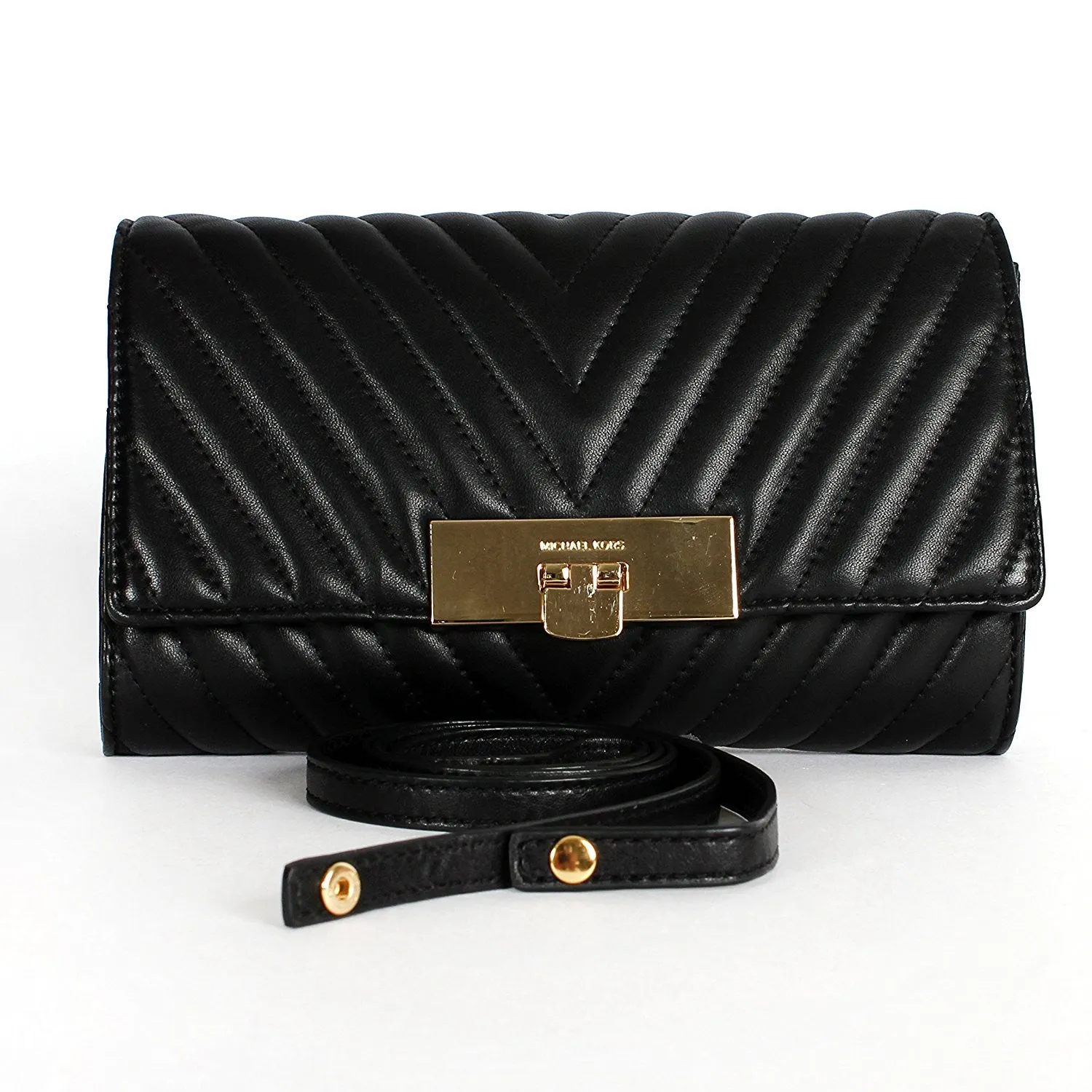Michael Kors Susannah Quilted Leather Lock Handbag Shoulder Bag Black Purse New